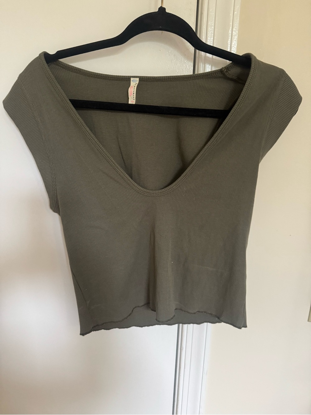 FP Movement by Free People Olive Ribbed V-Neck Crop Top